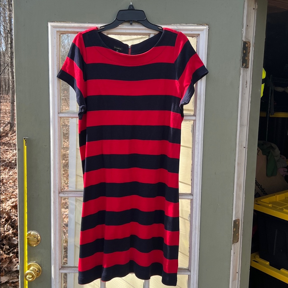 Women's Size XL "Talbots" Red and Navy Striped Sweater Mini Dress ❤️